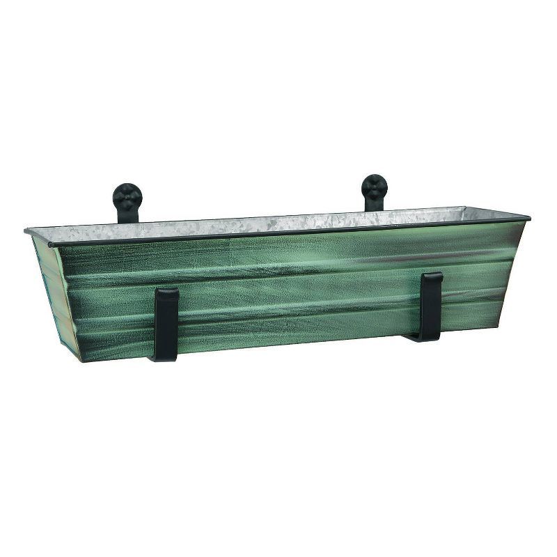 Small Green Galvanized Metal Flower Box with Wall Brackets