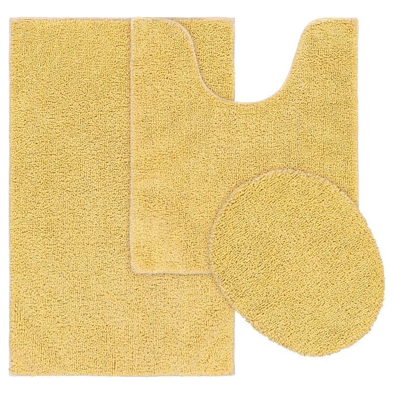 Soft Yellow Cotton 3-Piece Bath Rug Set with Latex Backing