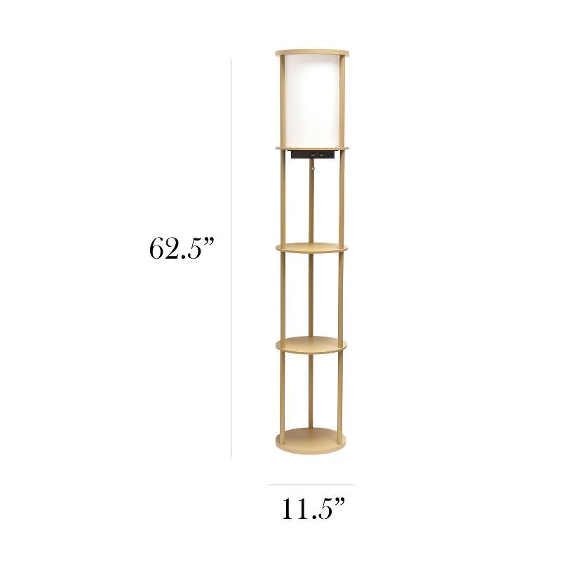 Modern Tan 62.5" Shelf Etagere Floor Lamp with USB Charging Ports