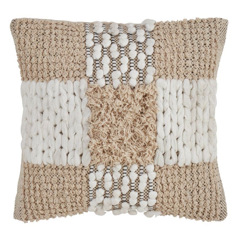 18" Natural Cotton Moroccan Throw Pillow with Cross Design