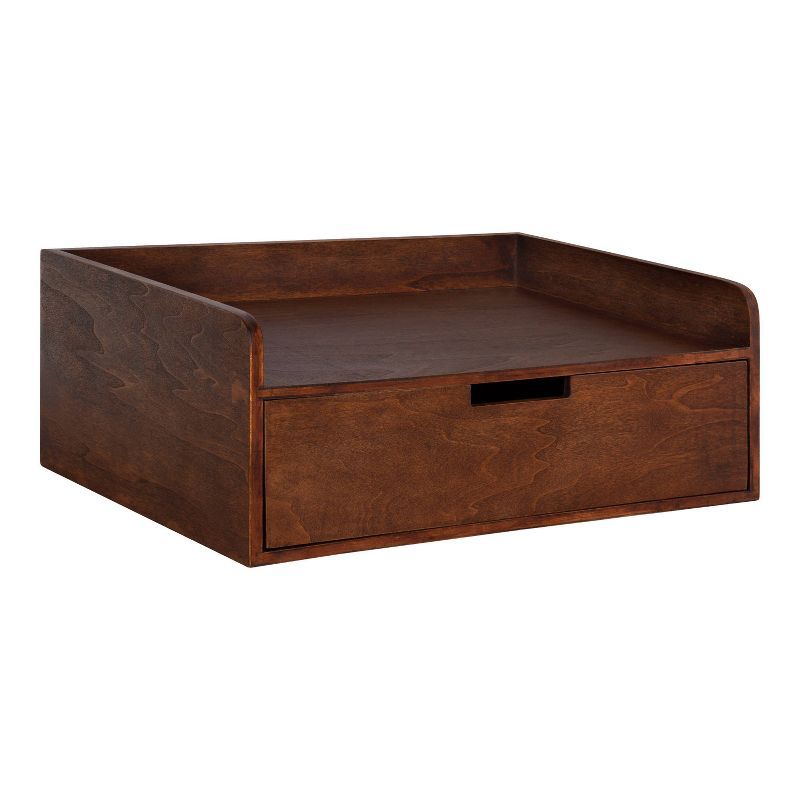 Walnut Brown Floating Shelf Side Table with Drawer