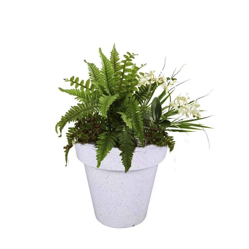 Luminous White Fiberglass Solar-Lit Planter 16" for Outdoor Spaces