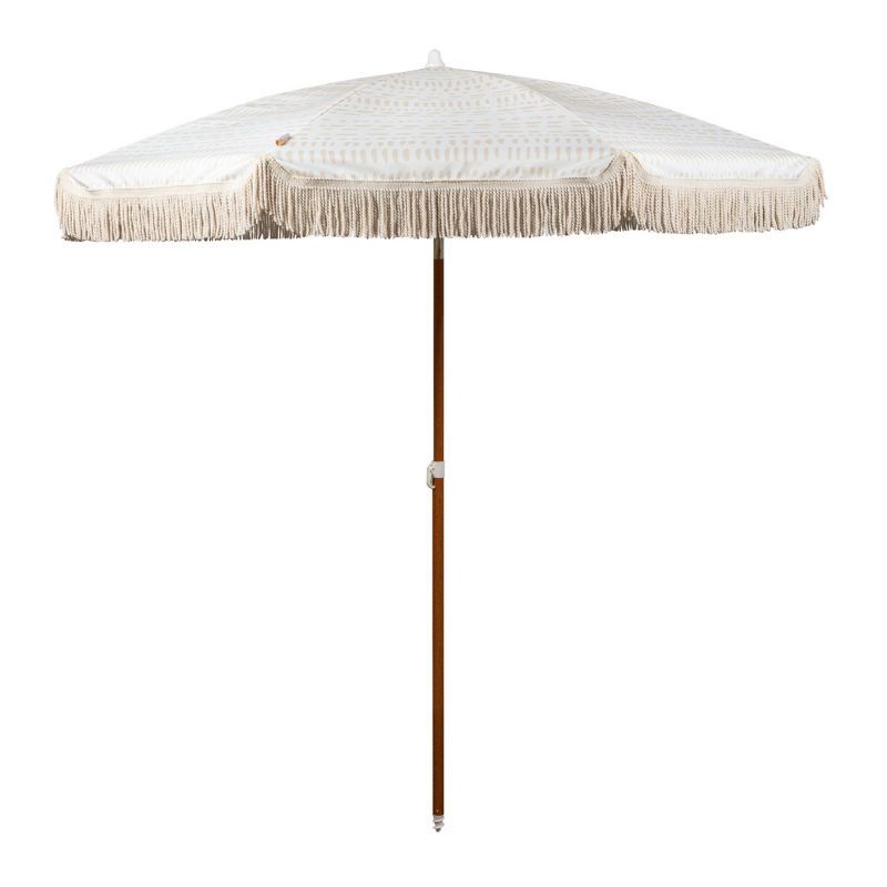 Laguna 6.5 ft Beige Canvas Beach Umbrella with Fringe