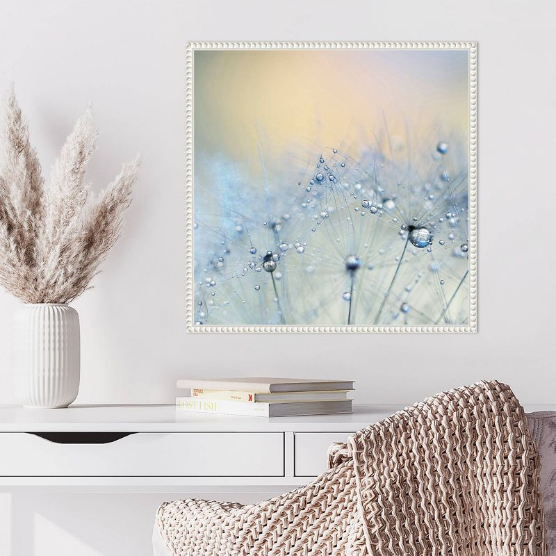 Ice Blue Dandelion Macro Canvas Print with White Floater Frame