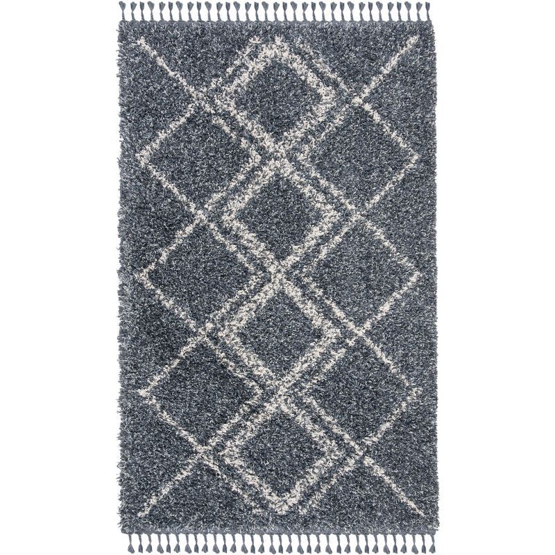 Boho-Chic Blue Geometric Shag Area Rug 5' x 8'