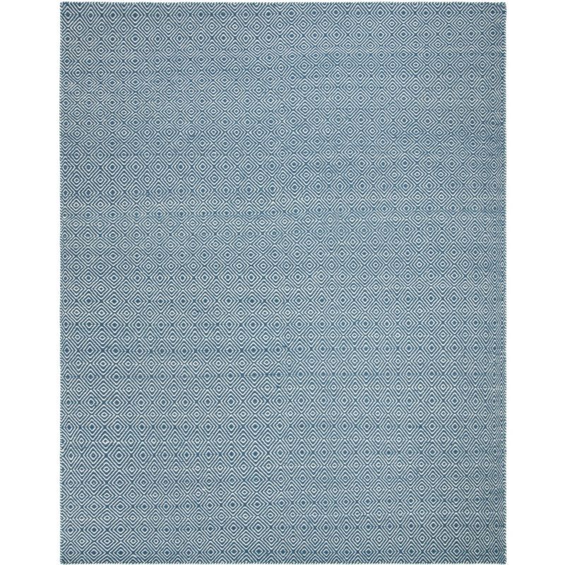 Coastal Charm Handwoven Blue & Ivory Wool Diamond Rug - 8' x 10'