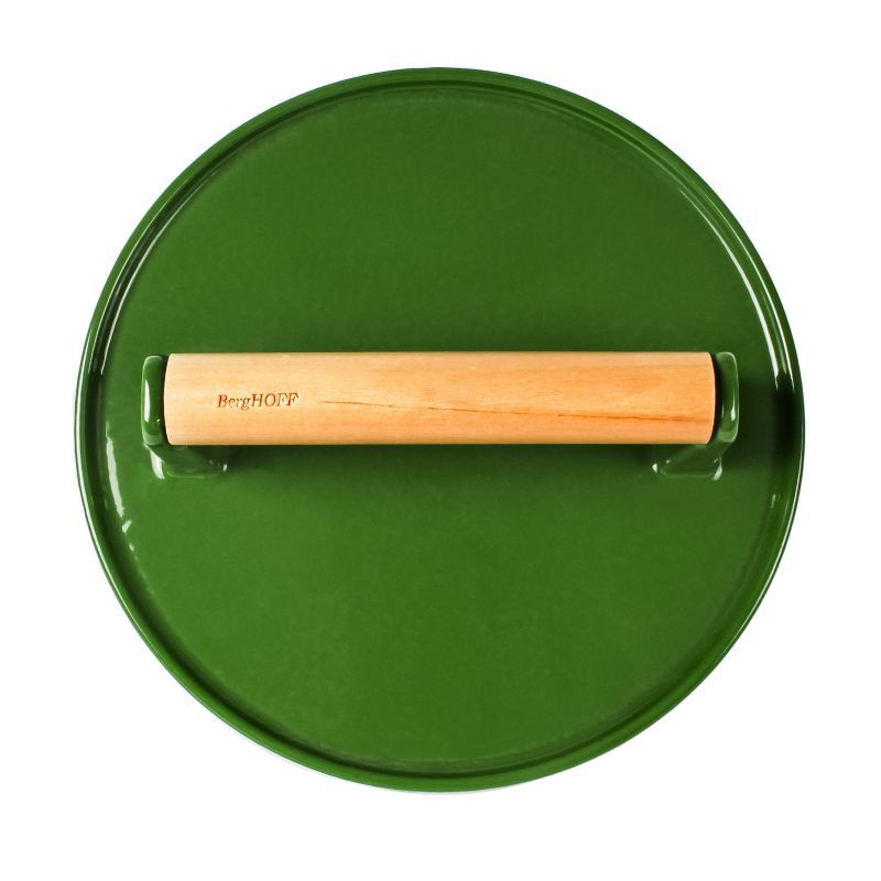 Green Cast Iron Steak Press with Bamboo Handle