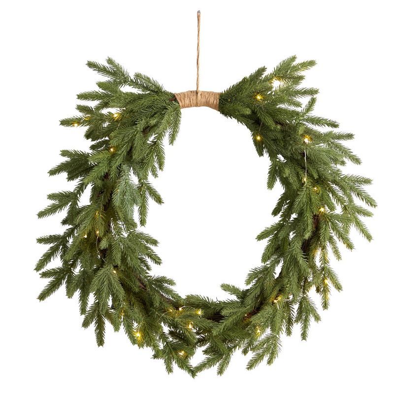 24" Pre-lit Cascading Pine Artificial Christmas Wreath with Warm White Lights