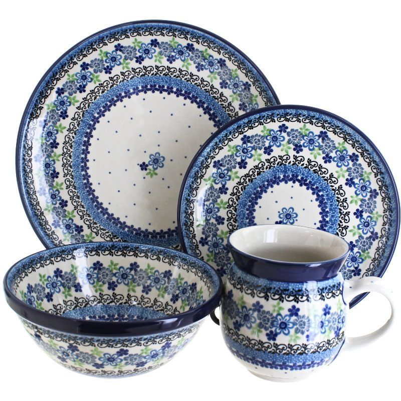 Blue Floral Ceramic 4-Piece Dinnerware Set