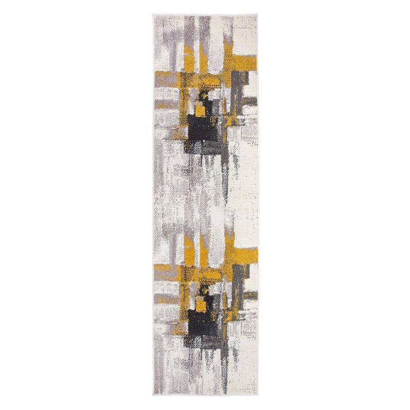 Elegant Gold 2' x 7' Contemporary Abstract Runner Rug