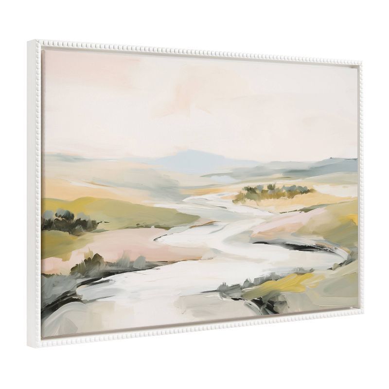 Tranquil Landscape Abstract Canvas with Beaded White Frame