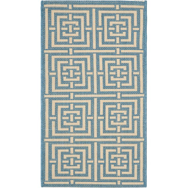 Beige and Blue Geometric Synthetic Easy Care Area Rug, 2' x 3'7"