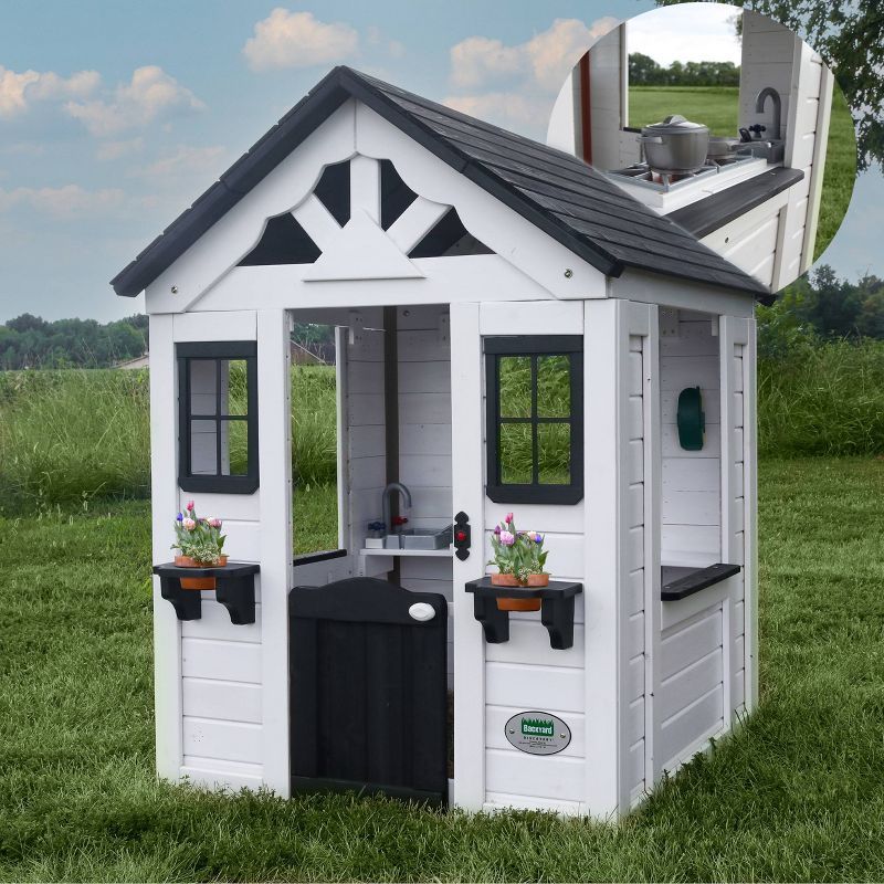 Sweetwater White Cedar Outdoor Playhouse with Black Trim