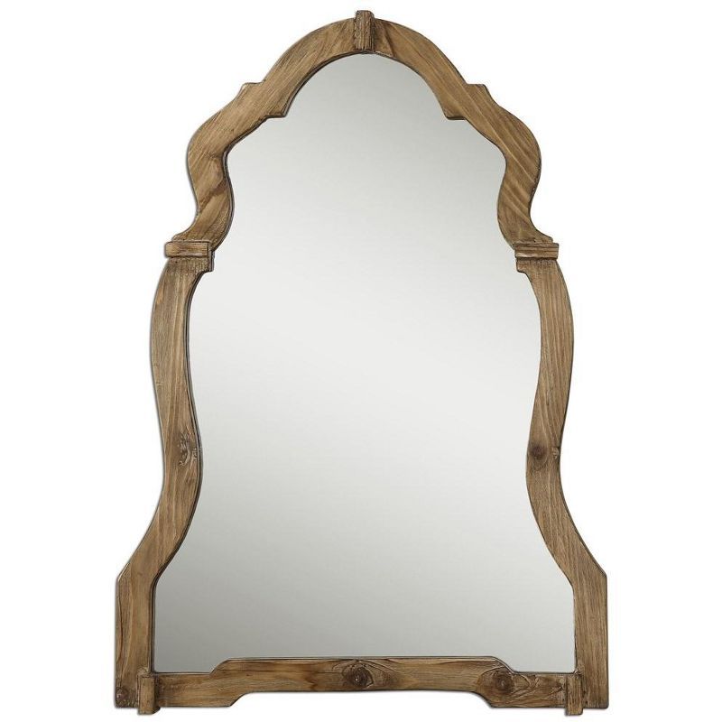 Crowned Top Medium Wood Rustic Wall Mount Accent Mirror