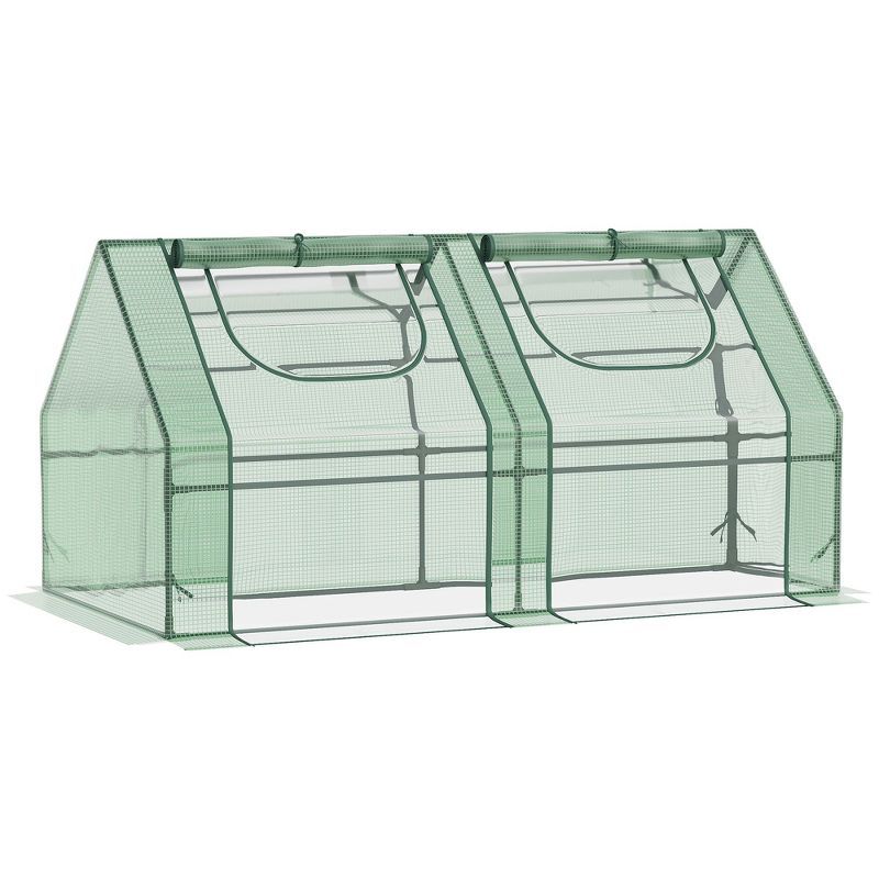 Green Portable Mini Greenhouse with Steel Frame and Roll-Up Windows