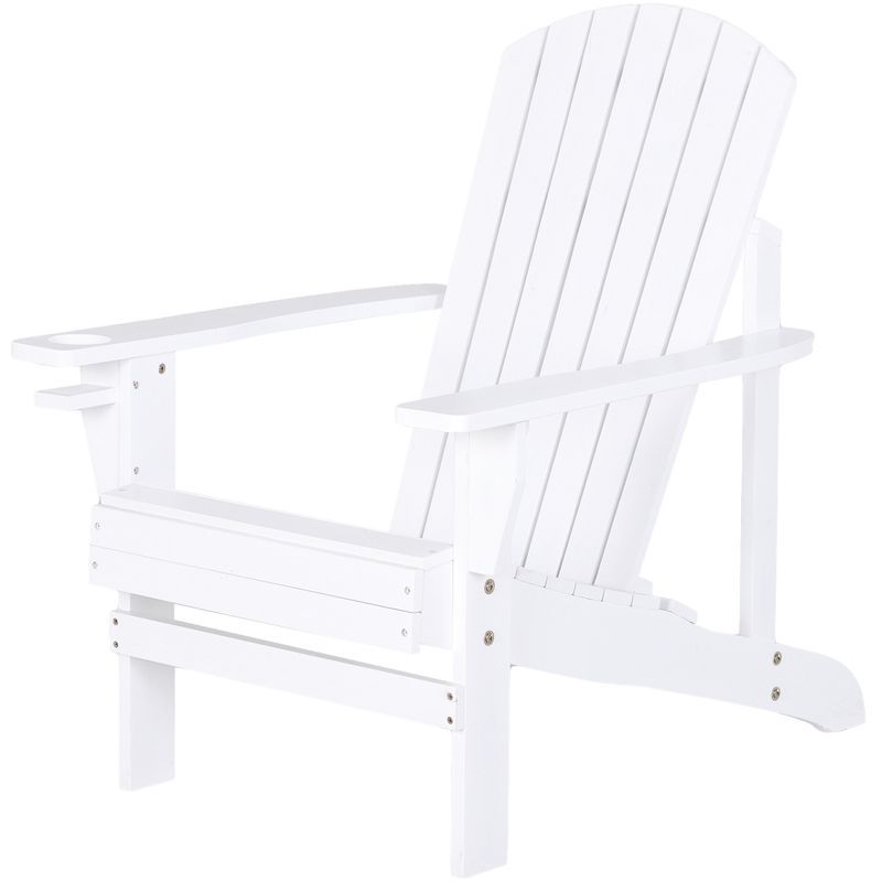 White Wooden Adirondack Chair with Cupholder for Deck