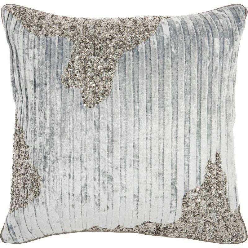 Sofia Powder Velvet Beaded Pleated 18" Throw Pillow