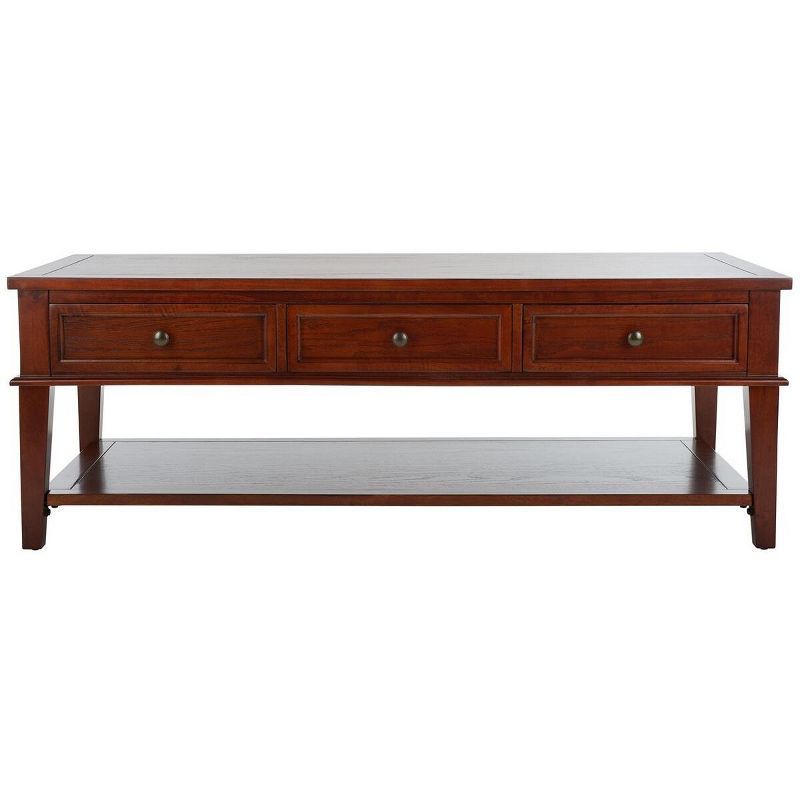 Transitional Sepia Brown Wood Coffee Table with 3 Drawers