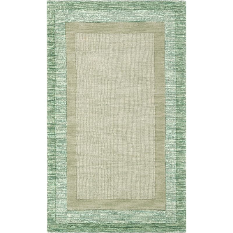 Beige and Green Hand-Tufted Wool Area Rug