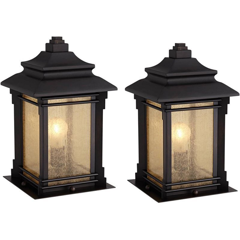 Walnut Bronze Outdoor Pier Mount Lights with Frosted Cream Glass Set of 2