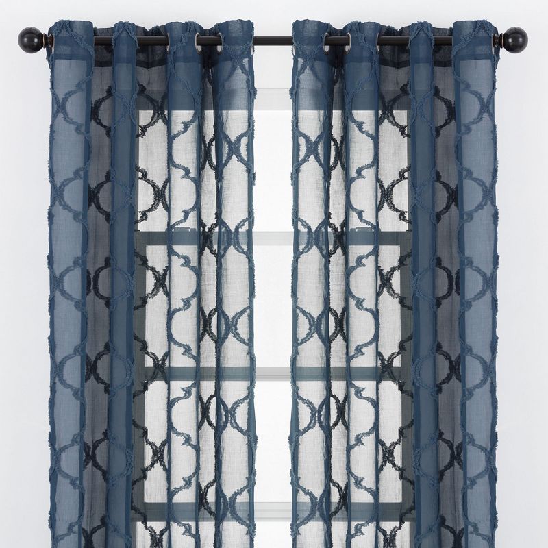 Dark Blue Textured Sheer Grommet Window Curtain Pair, 52" x 63"