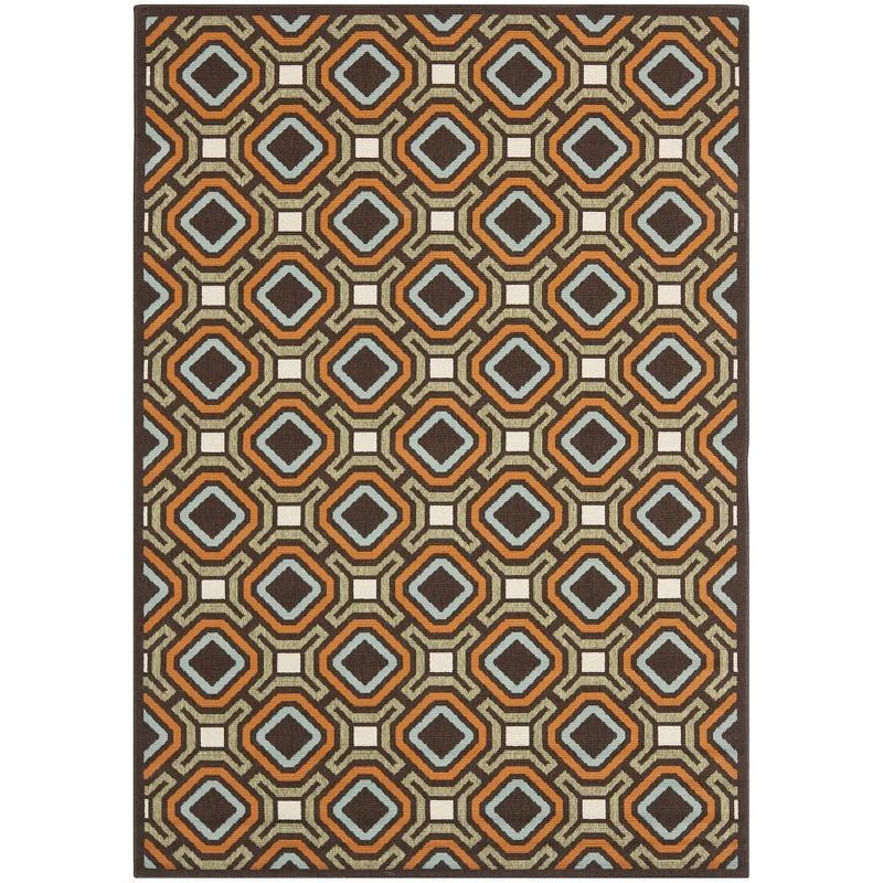 Chocolate and Terracotta Geometric Indoor/Outdoor Area Rug