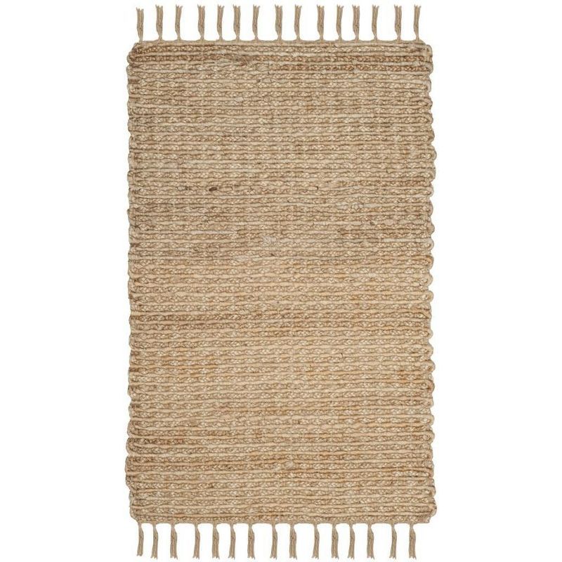 Natural Hand-Woven Jute Area Rug with Fringe, 2'6" x 4'