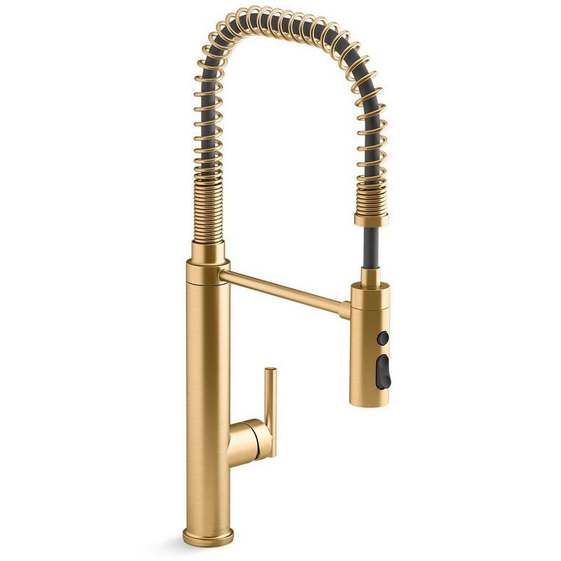 Purist 30.75'' Vibrant Brushed Brass Kitchen Faucet with Pull-out Spray