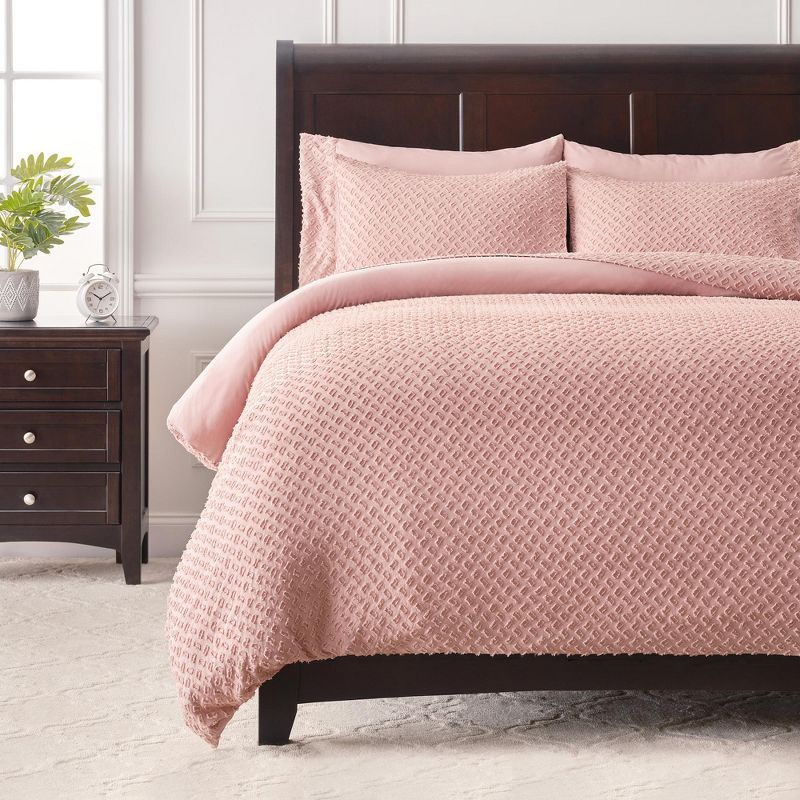 Mauve Clipped Tufted Textured King Duvet Cover Set