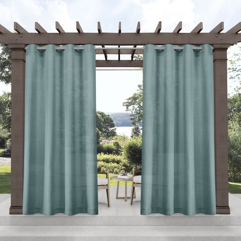 Teal and Cloud Gray Semi-Sheer Polyester Grommet Window Panels, 54"x84"