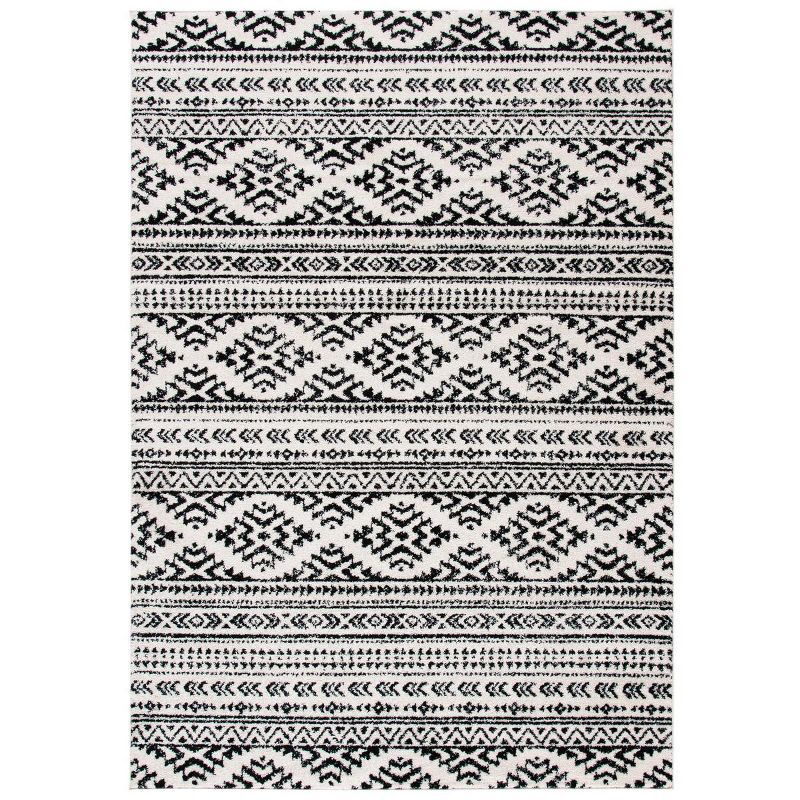 Ivory and Black Hand-knotted Synthetic 3' x 5' Area Rug