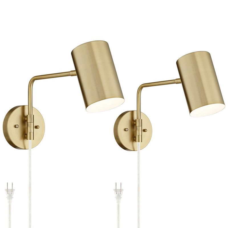 Carla Brushed Brass Adjustable Swing Arm Wall Lamp Set of 2