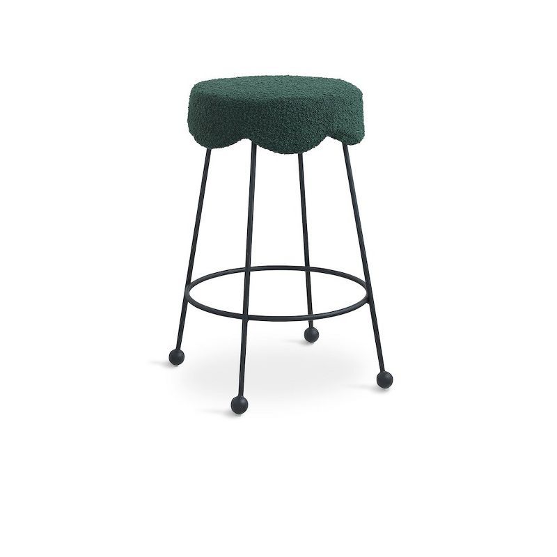 Contemporary Green Boucle 26" Counter Stool with Matte Black Legs