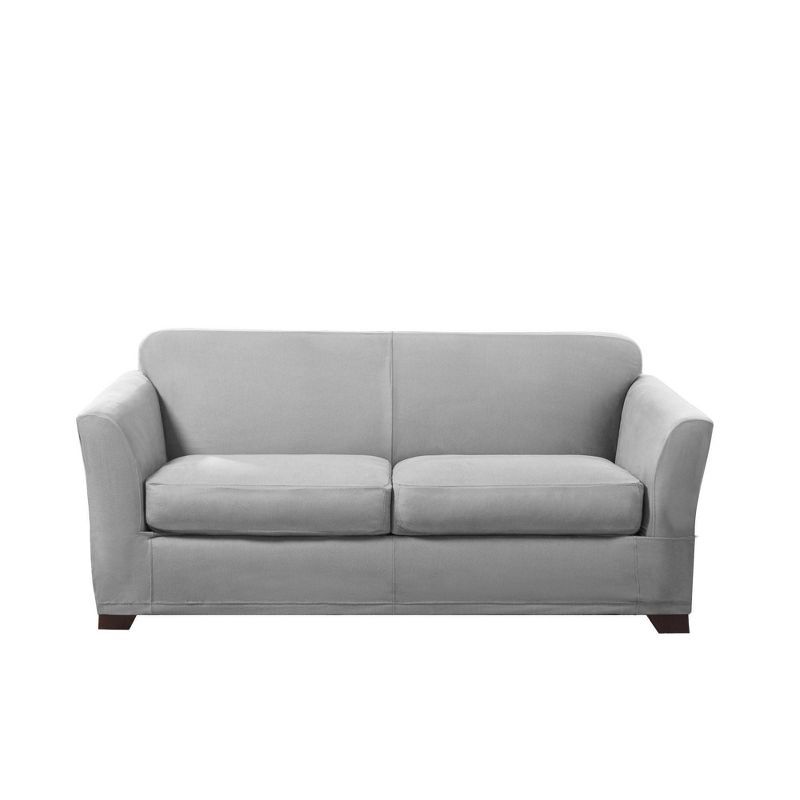 Pebbled Gray Stretch Leather Loveseat Slipcover Set