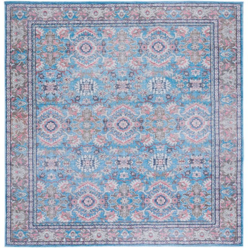 Serapi Blue and Rust Square Washable Area Rug