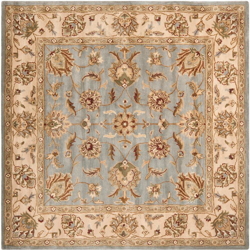 Royalty Blue and Beige 7' Square Wool Handmade Tufted Rug