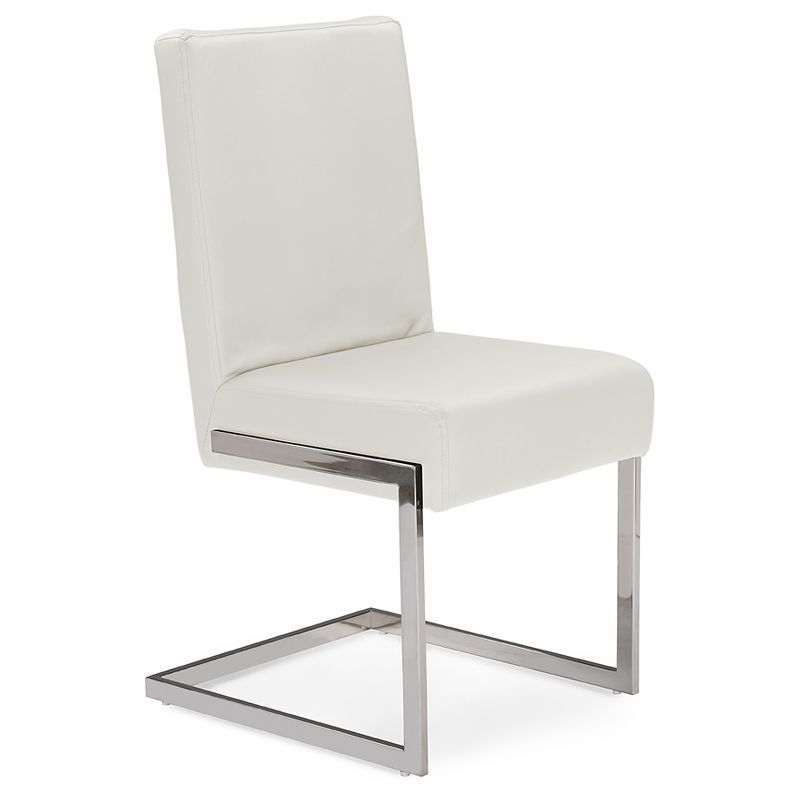 Set of 2 White Faux Leather and Stainless Steel Dining Chairs