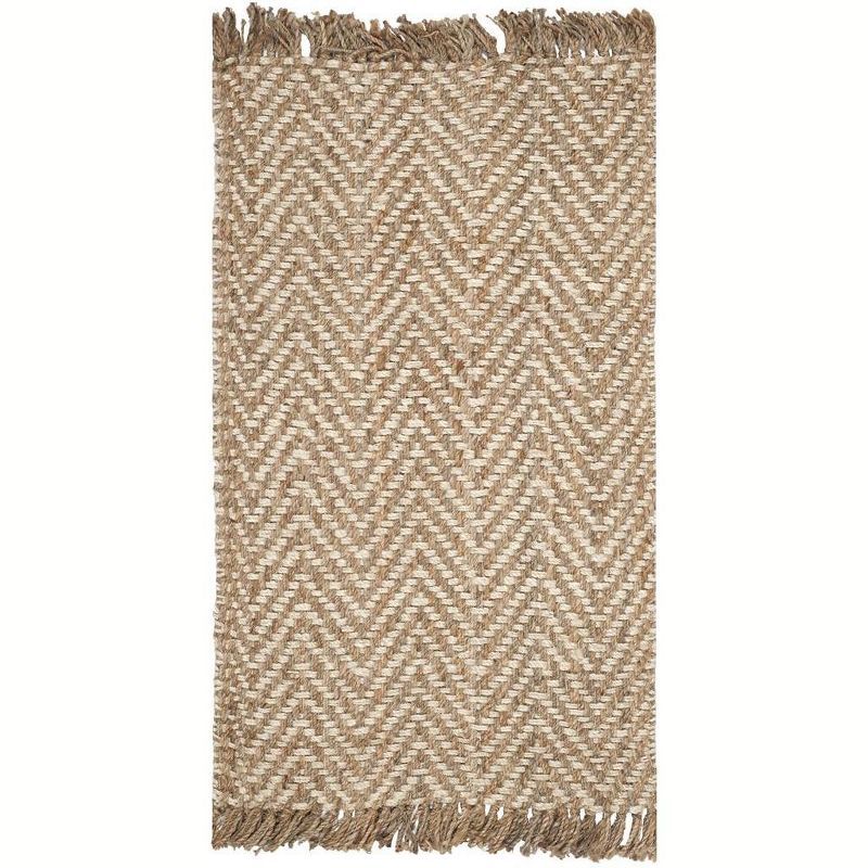 Chevron Fringe Hand-Knotted Jute Area Rug - 2'6" x 4', Bleach & Natural