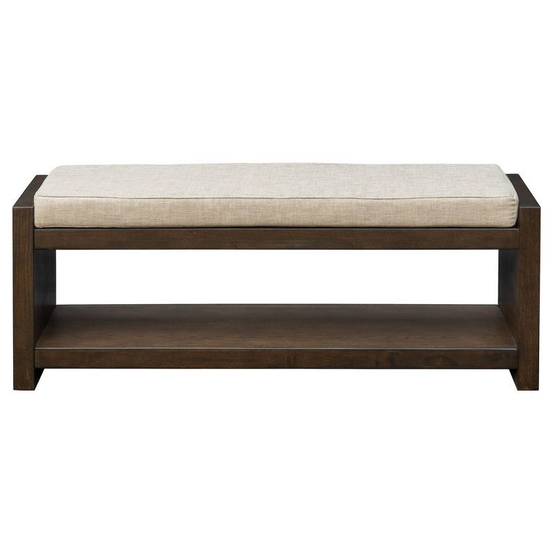 Taupe and Greige Upholstered Dark Wood Storage Bench