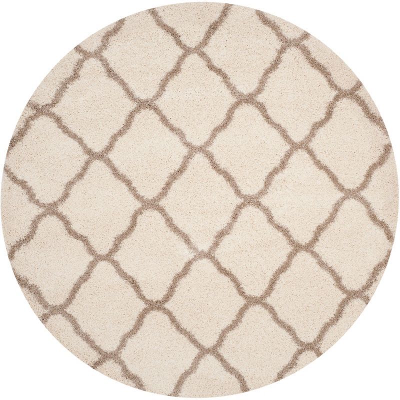Ivory Beige 7' Round Hand-Knotted Shag Area Rug
