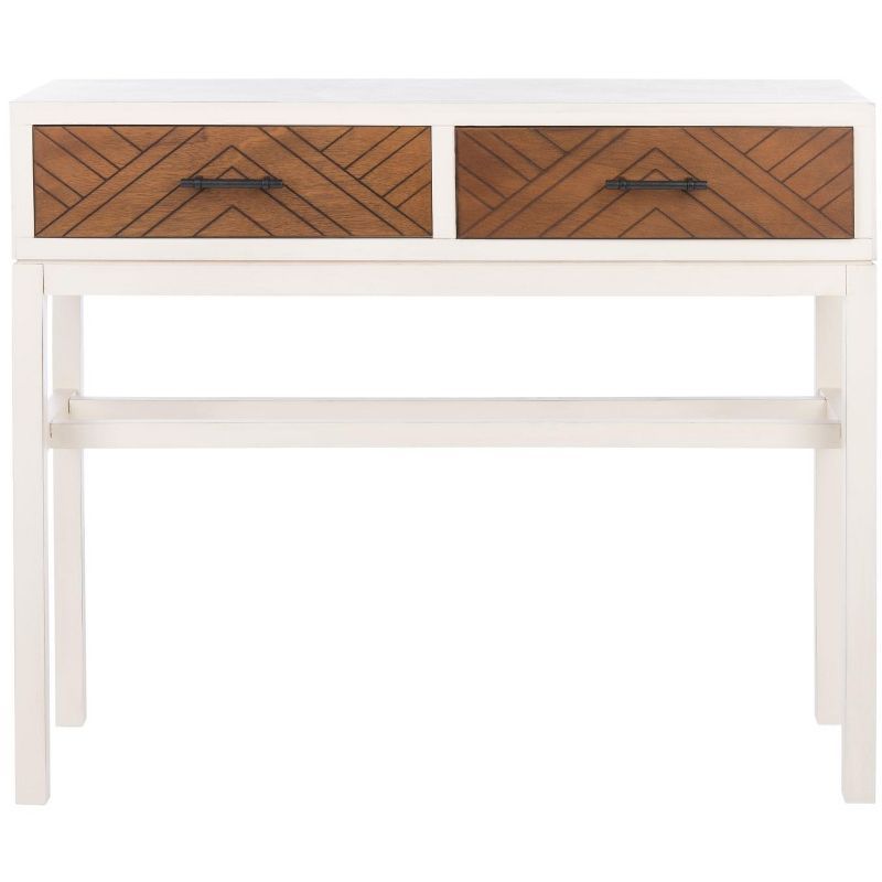 Ajana Distressed White & Honey Brown Chevron 2-Drawer Console Table