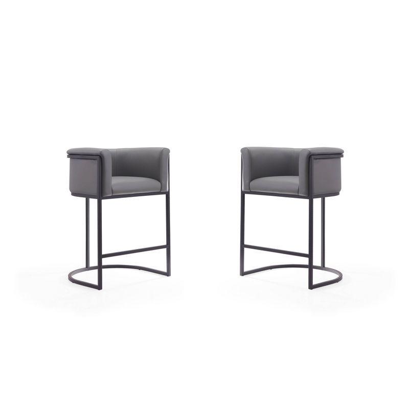 Midcentury Modernist Geometric Grey & Black Metal Counter Stools - Set of 2