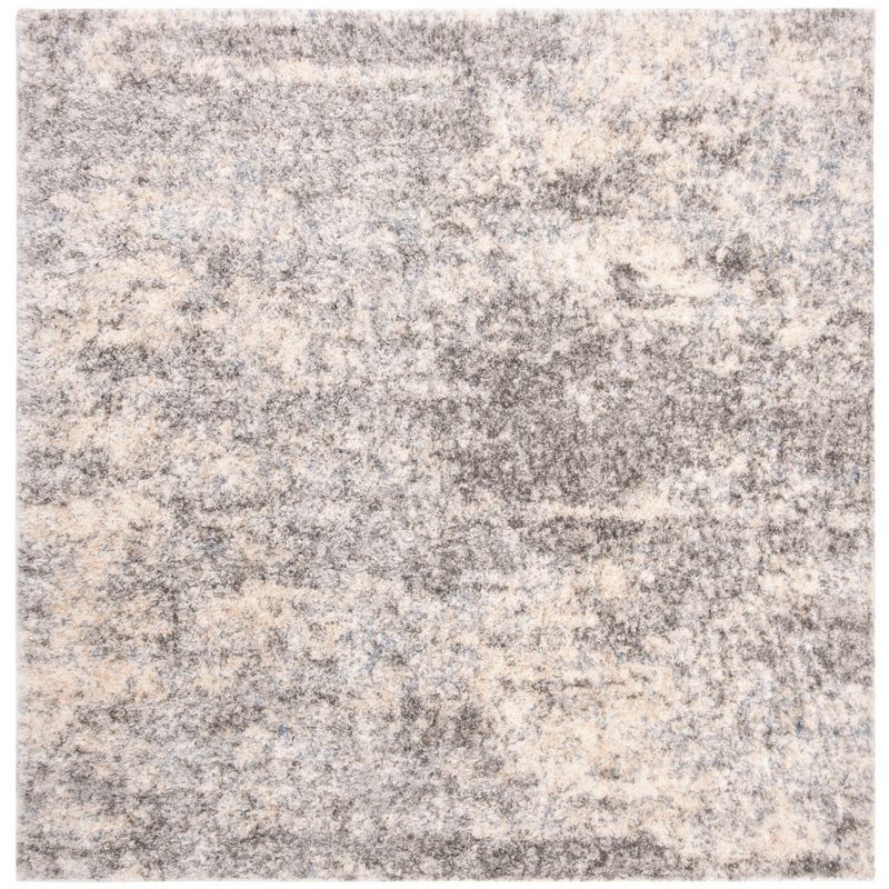 Grey and Cream Square Synthetic Shag Area Rug, 6'7" x 6'7"