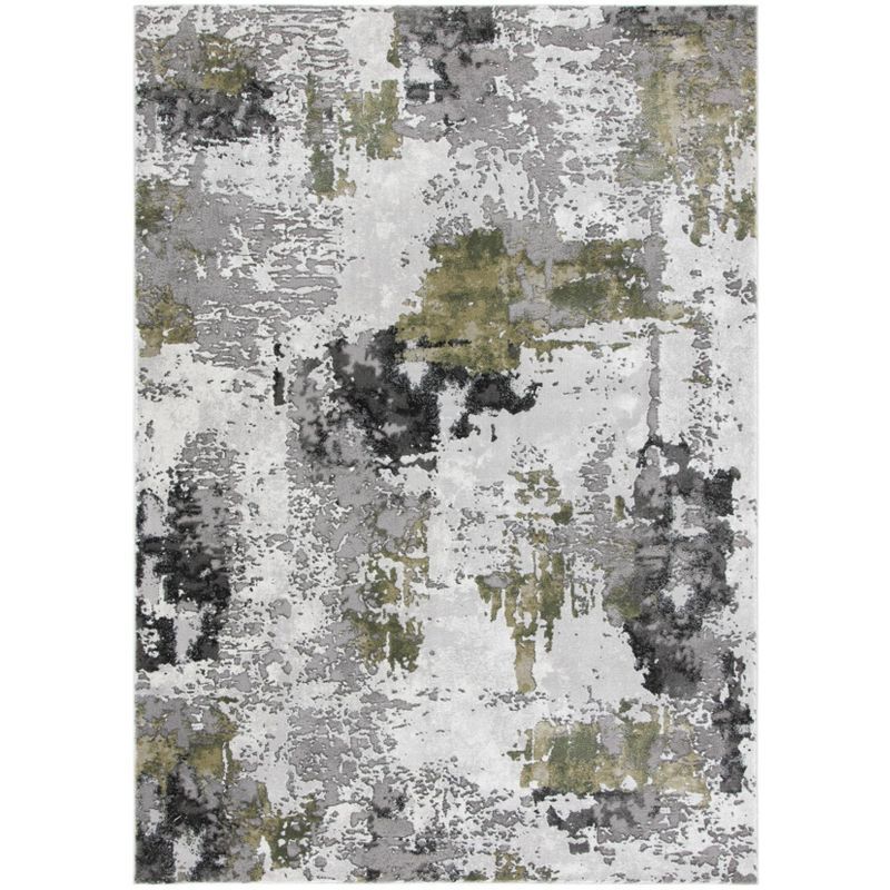 Grey and Green Abstract Hand-knotted 4' x 6' Area Rug