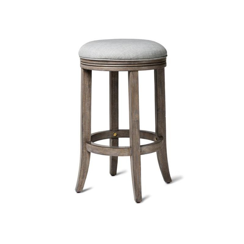 26" Gray Upholstered Backless Swivel Counter Stool in Reclaimed Oak