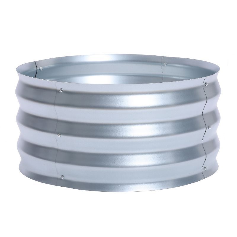 24.25" Silver Galvanized Metal Round Raised Garden Bed Planter