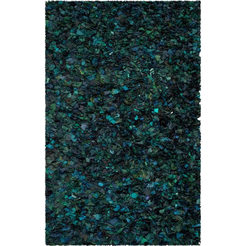 Green and Multicolor 6' x 9' Handmade Shag Area Rug