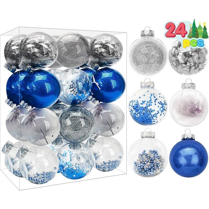 24-Piece Blue and Silver Shatterproof Plastic Christmas Ball Ornament Set