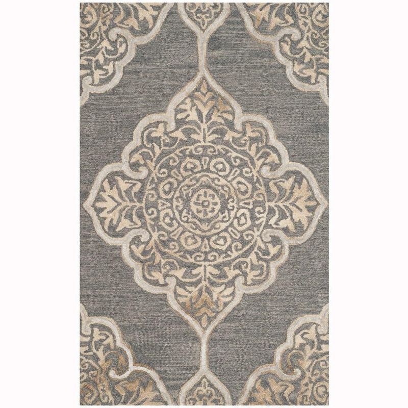 Slate & Beige Hand-Tufted Wool-Silk Blend Rectangular Rug