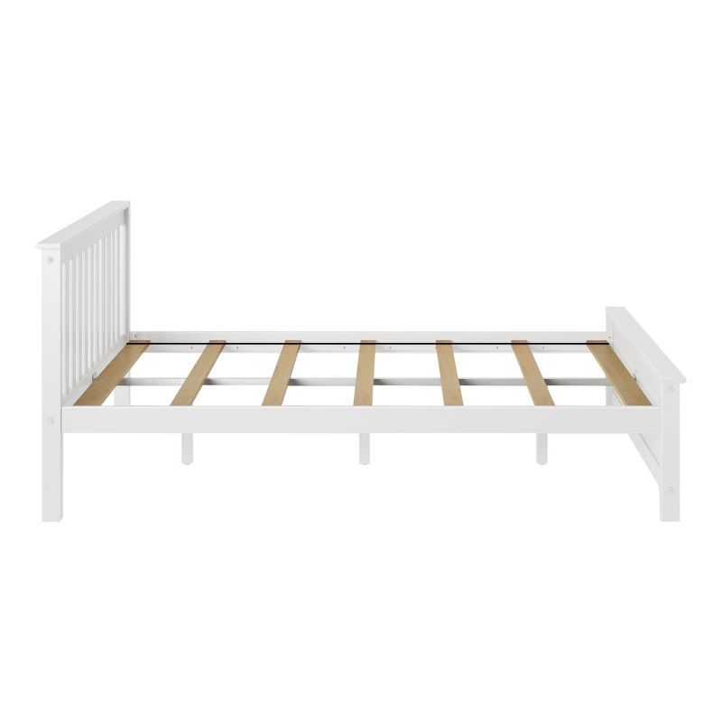 Elegant Pine Wood Queen Bed Frame with Slatted Headboard, White